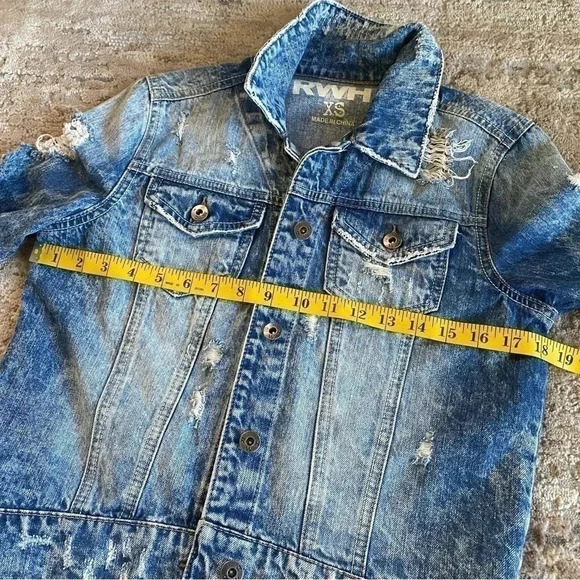 RWH Rewash Distressed Acid Washed Denim Jean Jacket: XS - Picture 9 of 10